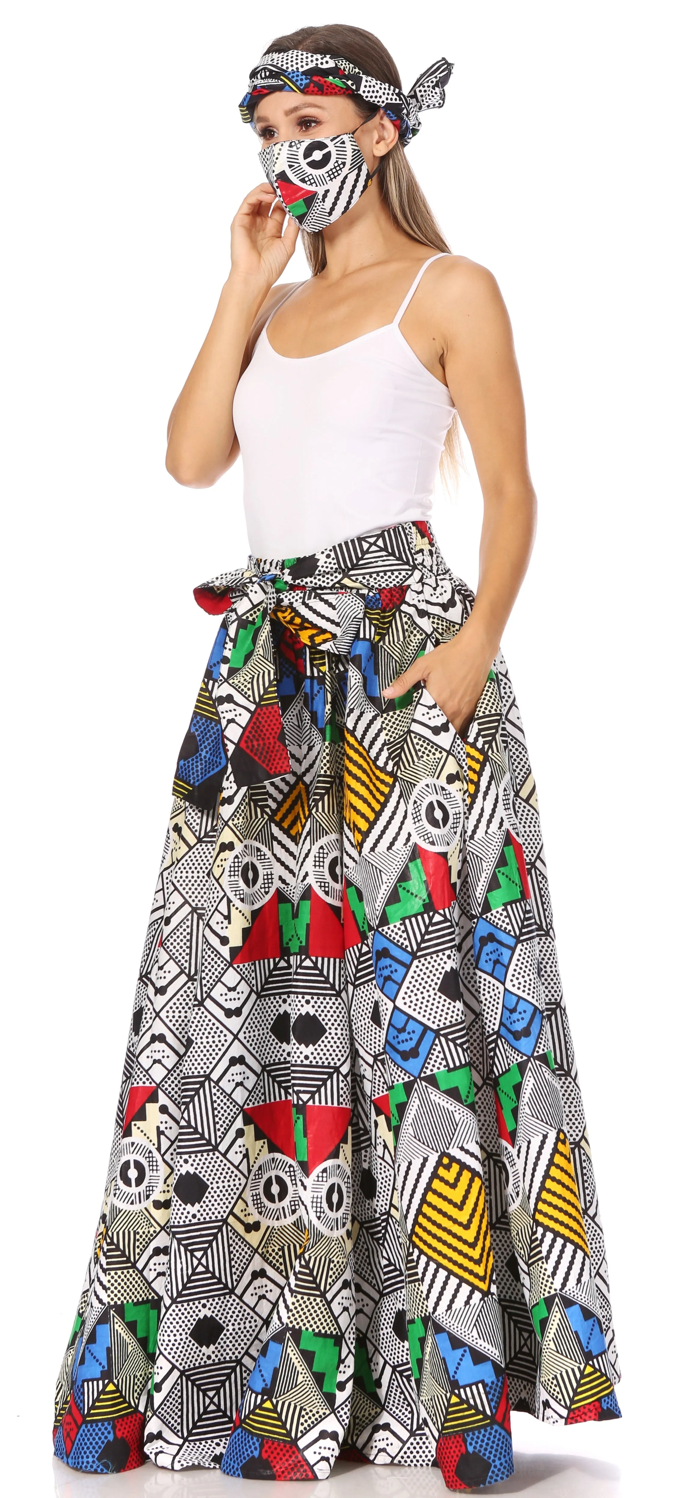 Sakkas Asma's Second Convertible Traditional Wax Print Maxi Skirt with Adjustable Straps