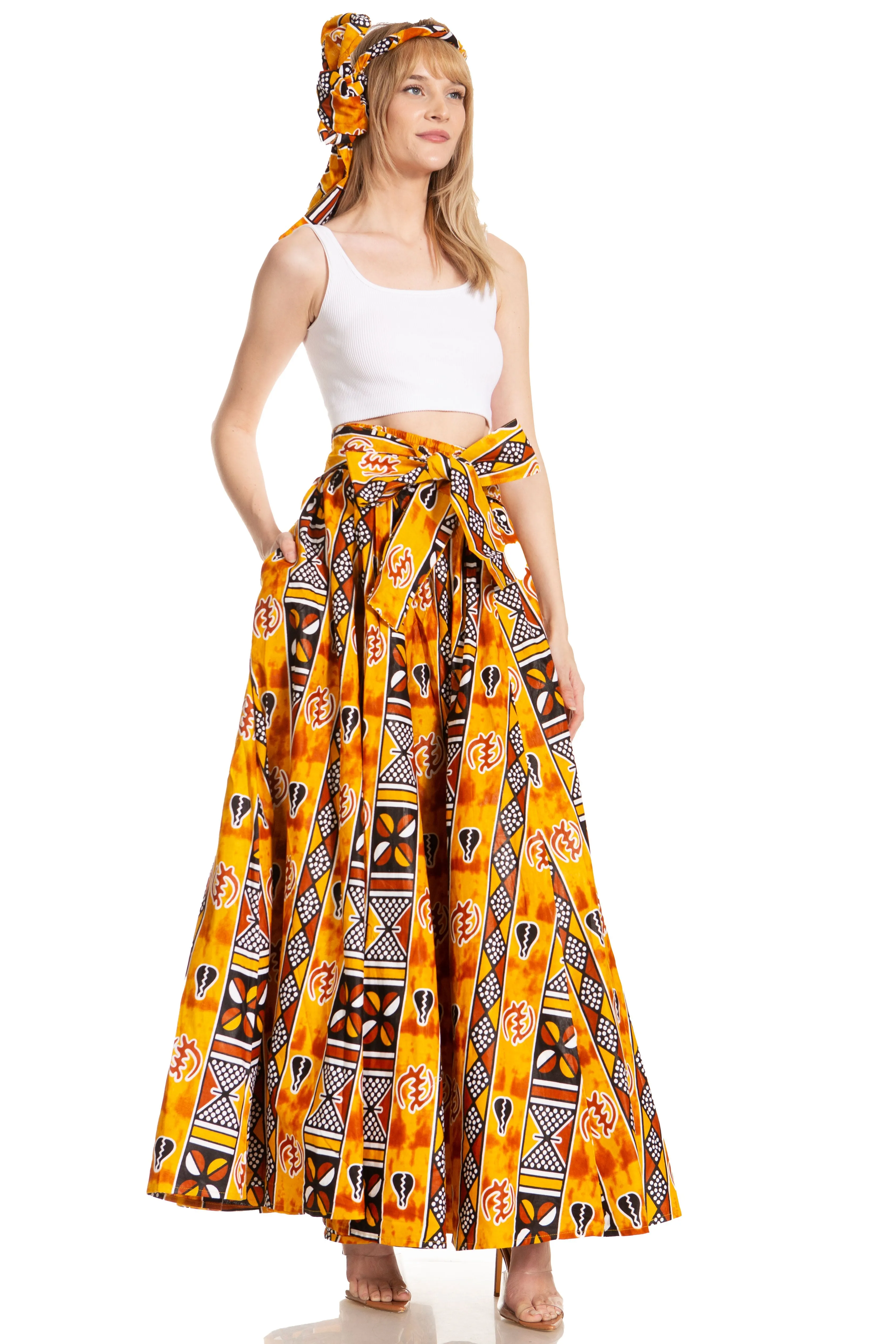 Sakkas Asma's Second Convertible Traditional Wax Print Maxi Skirt with Adjustable Straps