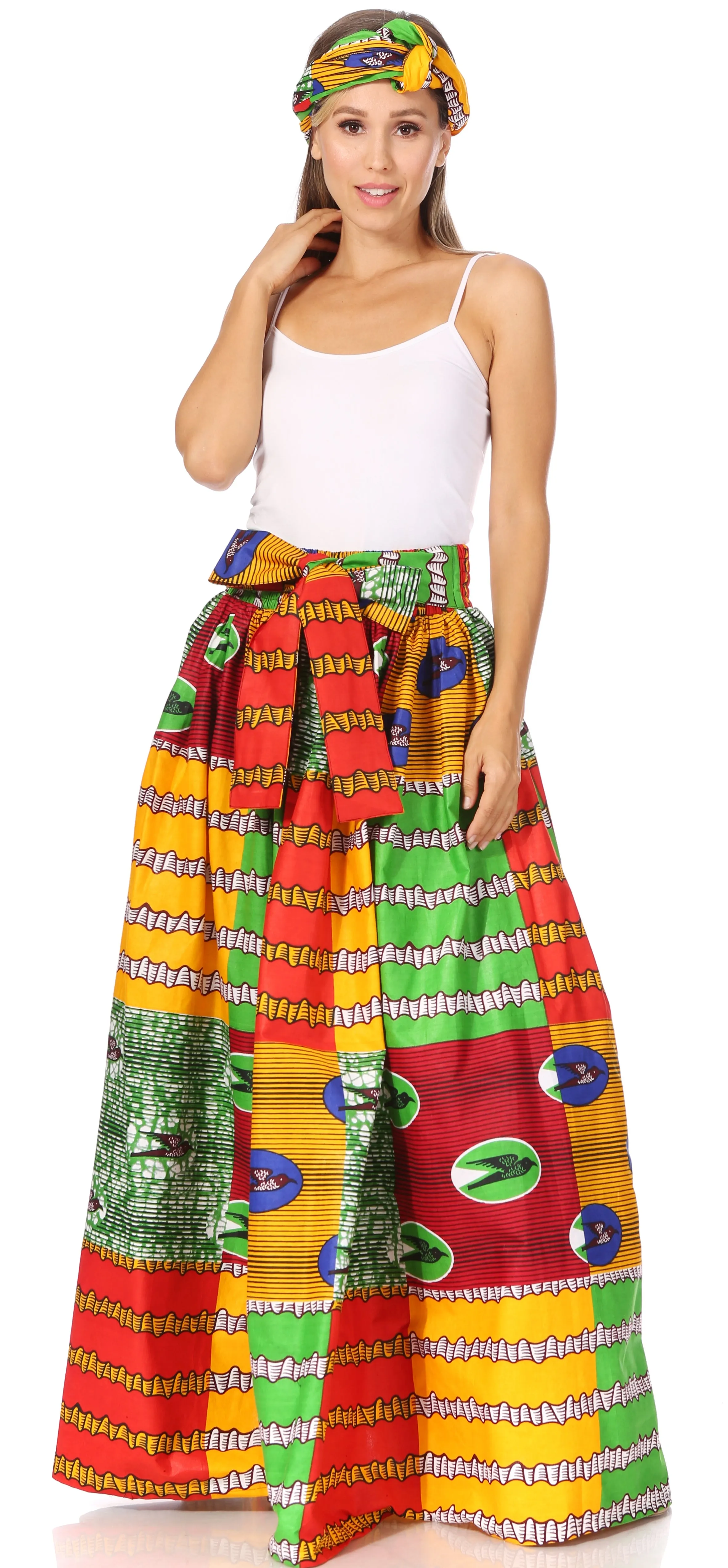 Sakkas Asma's Second Convertible Traditional Wax Print Maxi Skirt with Adjustable Straps