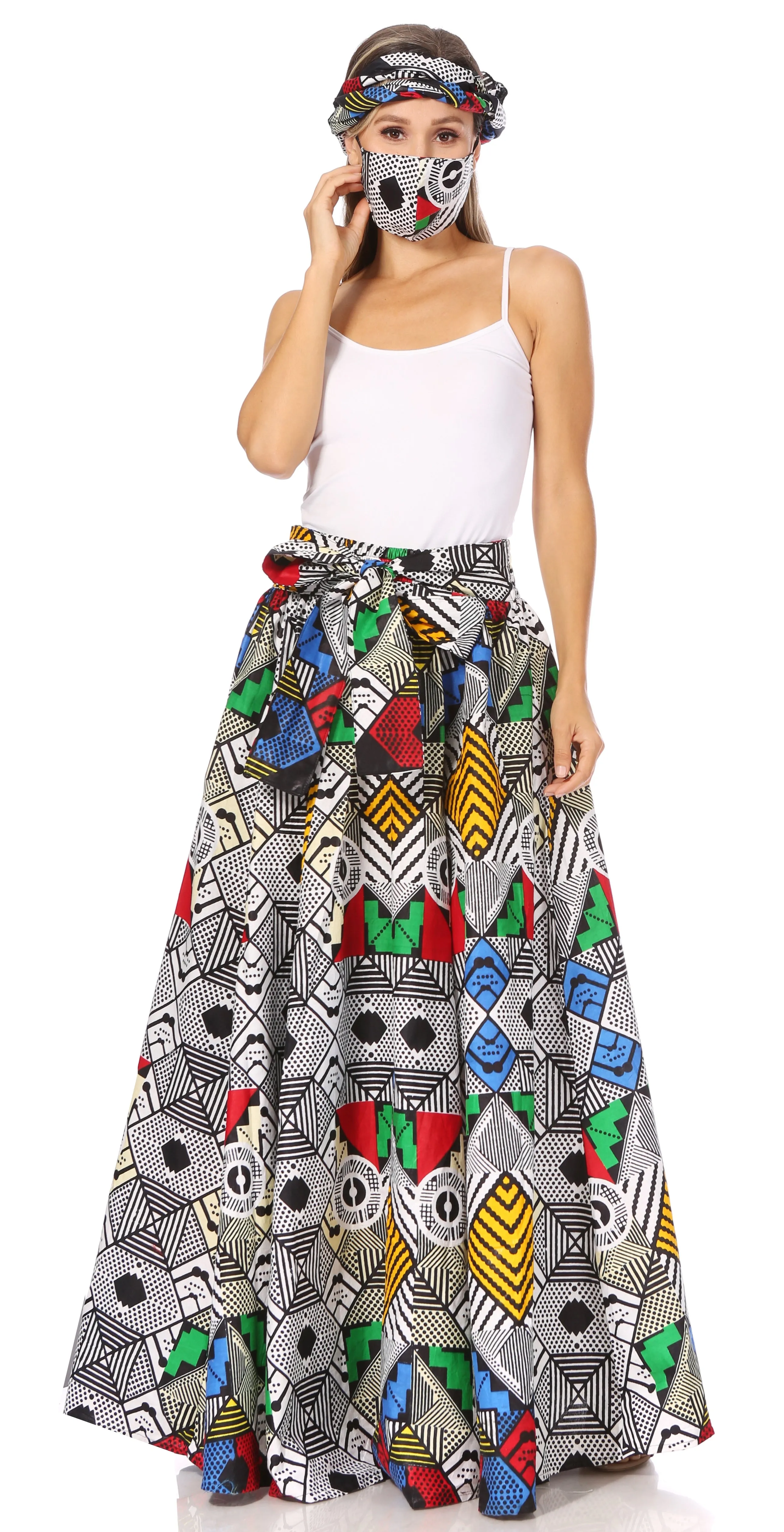 Sakkas Asma's Second Convertible Traditional Wax Print Maxi Skirt with Adjustable Straps