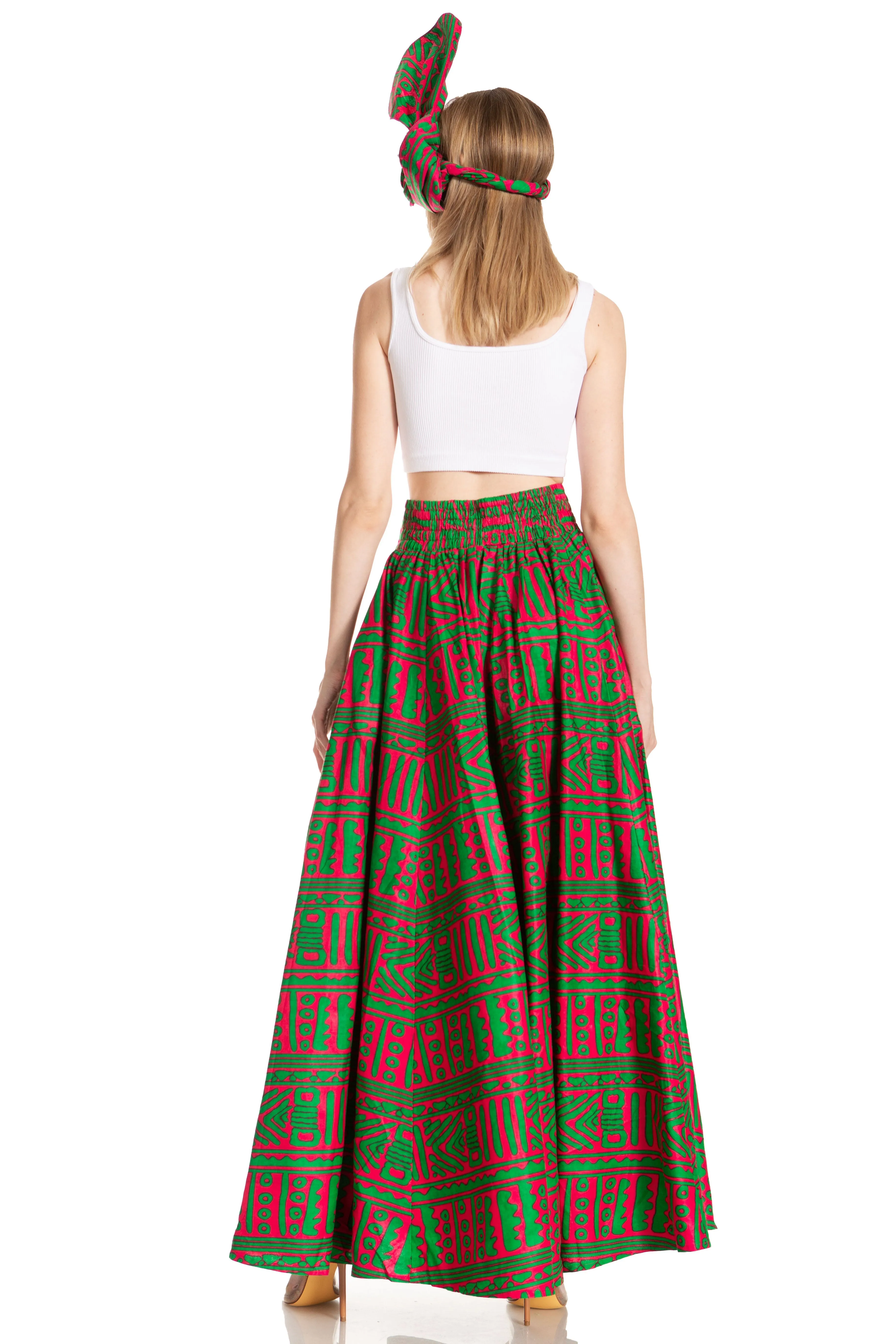 Sakkas Asma's Second Convertible Traditional Wax Print Maxi Skirt with Adjustable Straps