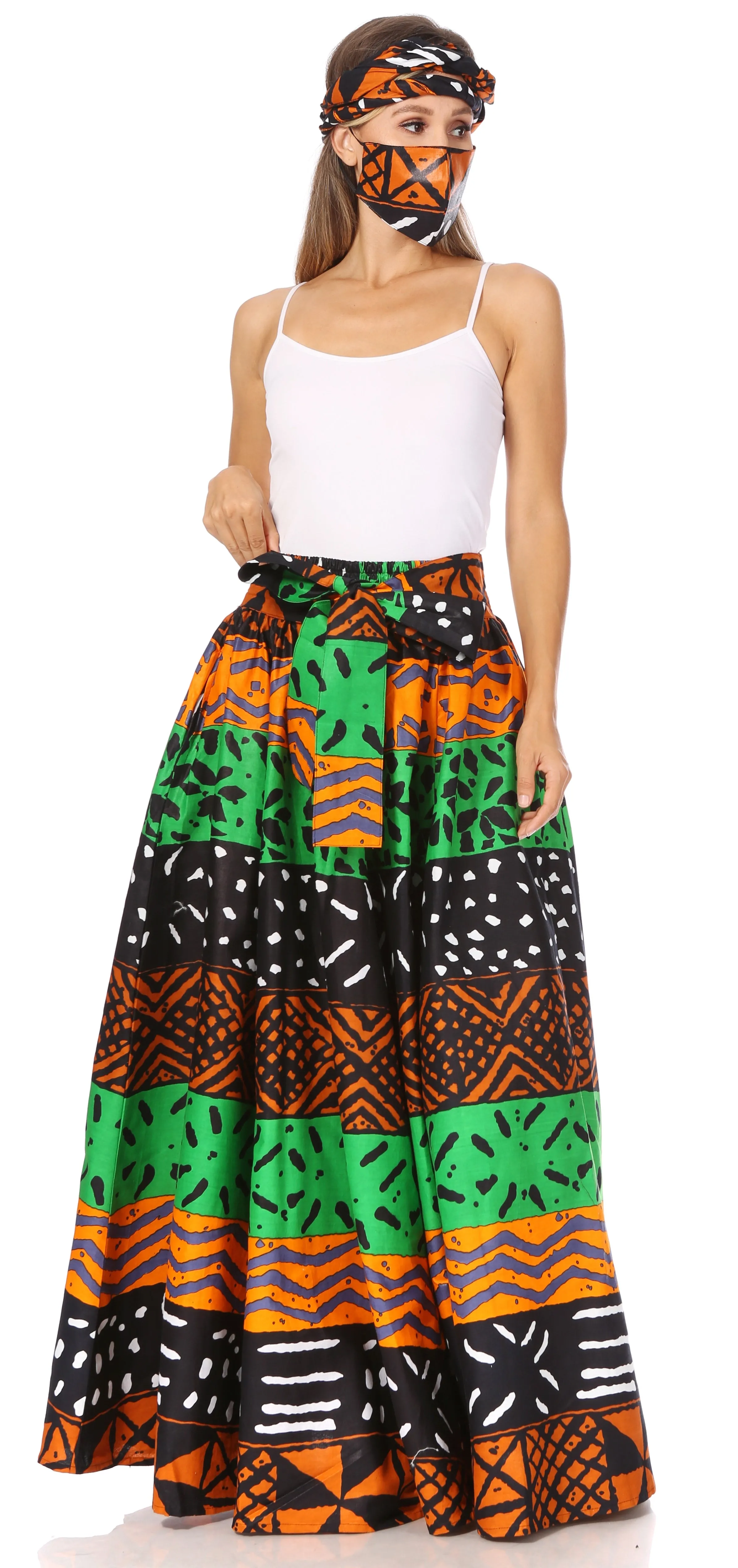 Sakkas Asma's Second Convertible Traditional Wax Print Maxi Skirt with Adjustable Straps