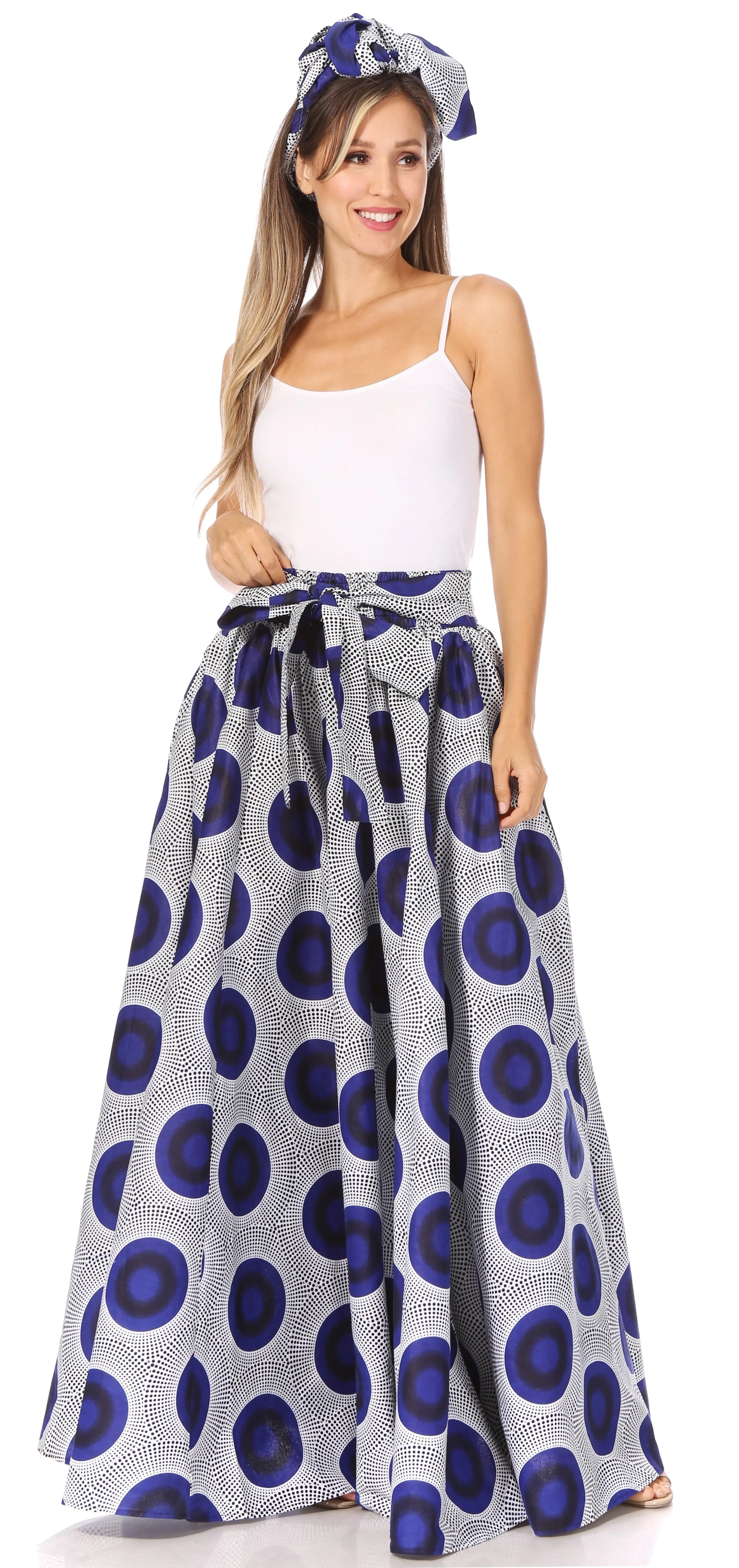 Sakkas Asma's Second Convertible Traditional Wax Print Maxi Skirt with Adjustable Straps