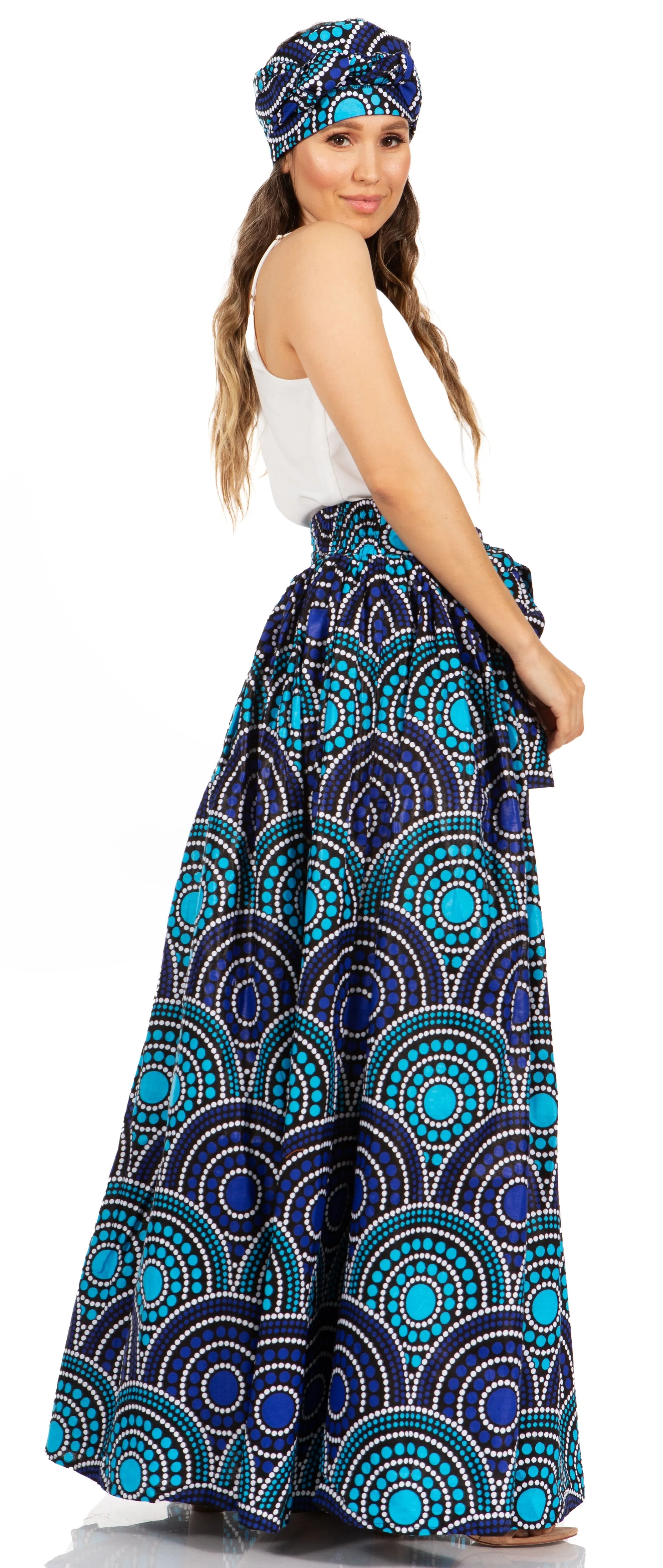 Sakkas Asma's Second Convertible Traditional Wax Print Maxi Skirt with Adjustable Straps