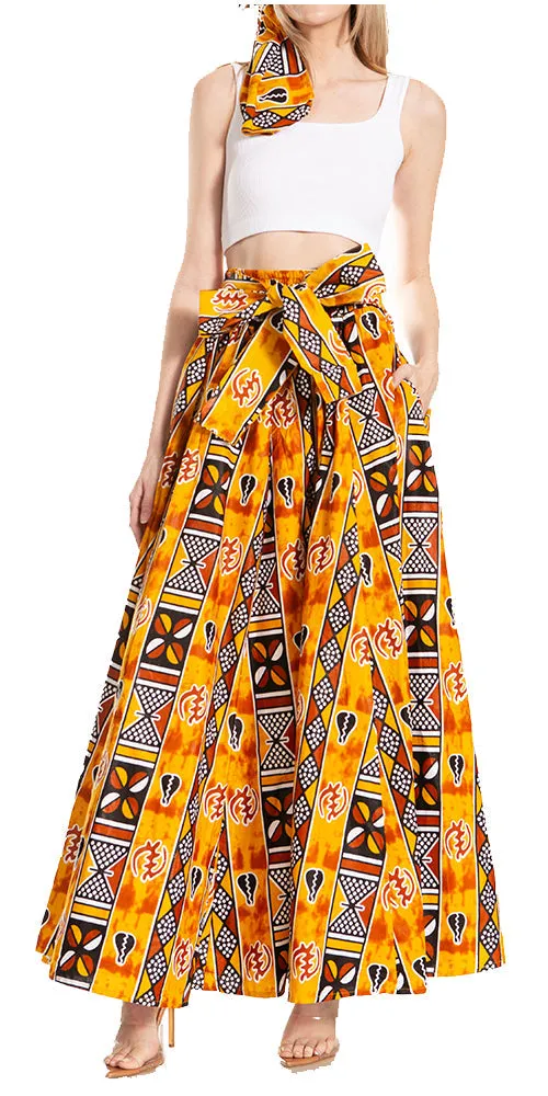 Sakkas Asma's Second Convertible Traditional Wax Print Maxi Skirt with Adjustable Straps