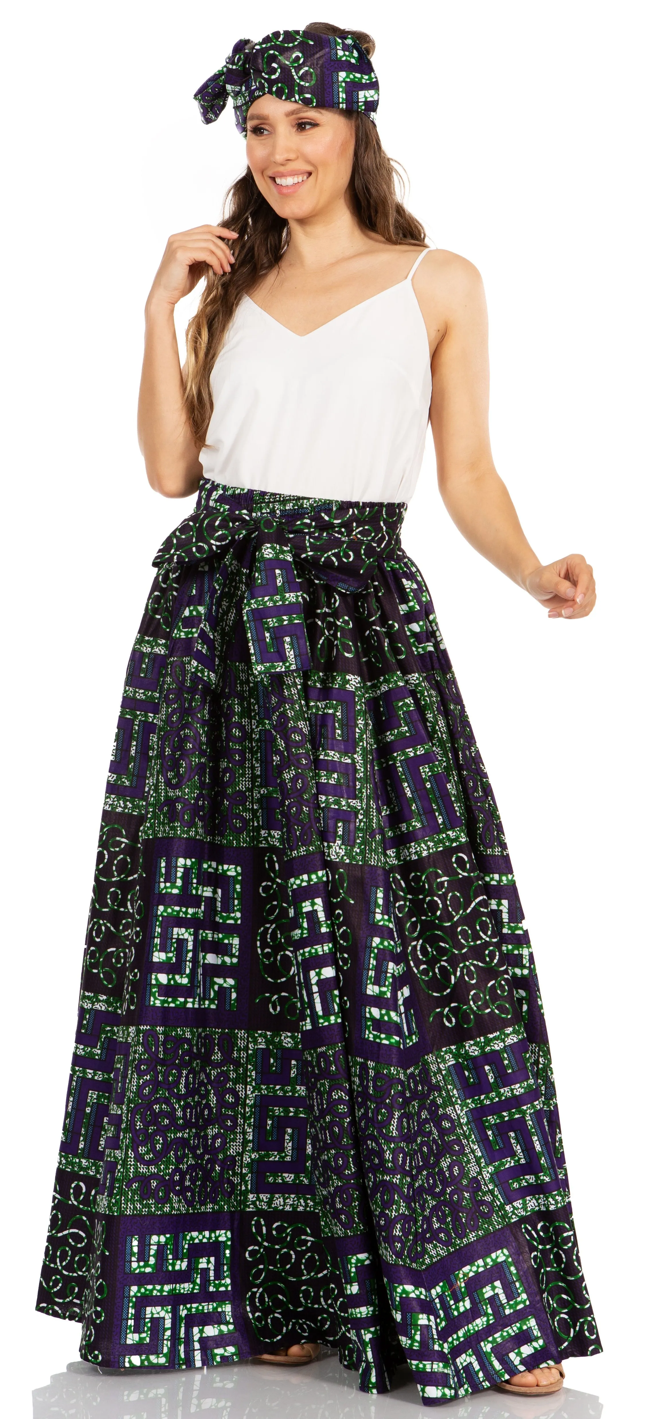 Sakkas Asma's Second Convertible Traditional Wax Print Maxi Skirt with Adjustable Straps