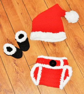 Santa newborn photo prop, newborn santa outfit,santa Halloween costume, baby santa boots,santa diaper cover, boots, hat, 0-18 months