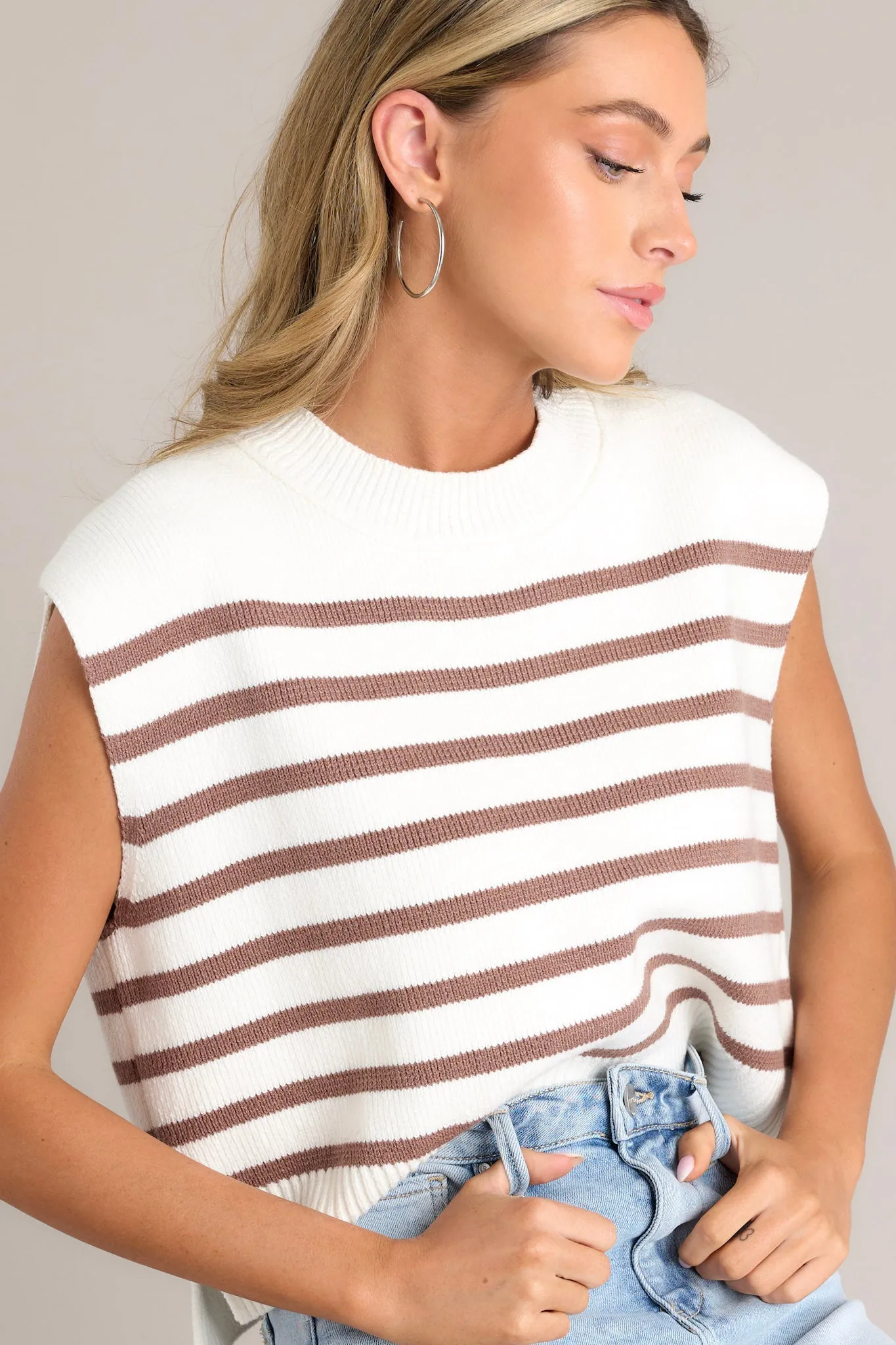 Sarcastically Yours Brown Stripe Sweater Crop Top