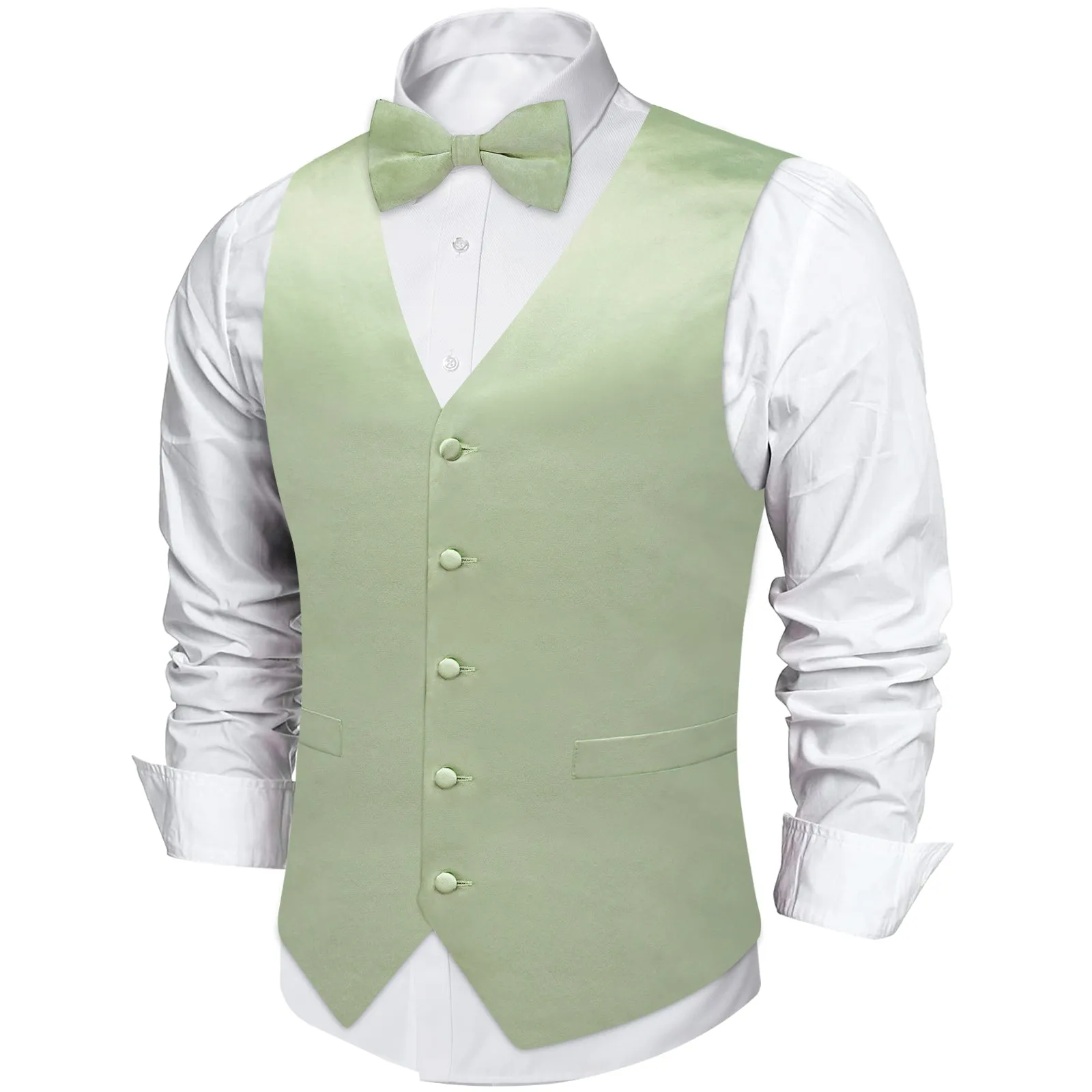 Satin Light Green Solid Men's Vest Bowtie Set