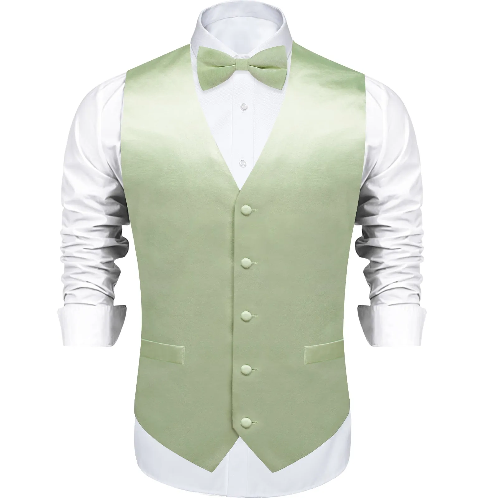 Satin Light Green Solid Men's Vest Bowtie Set