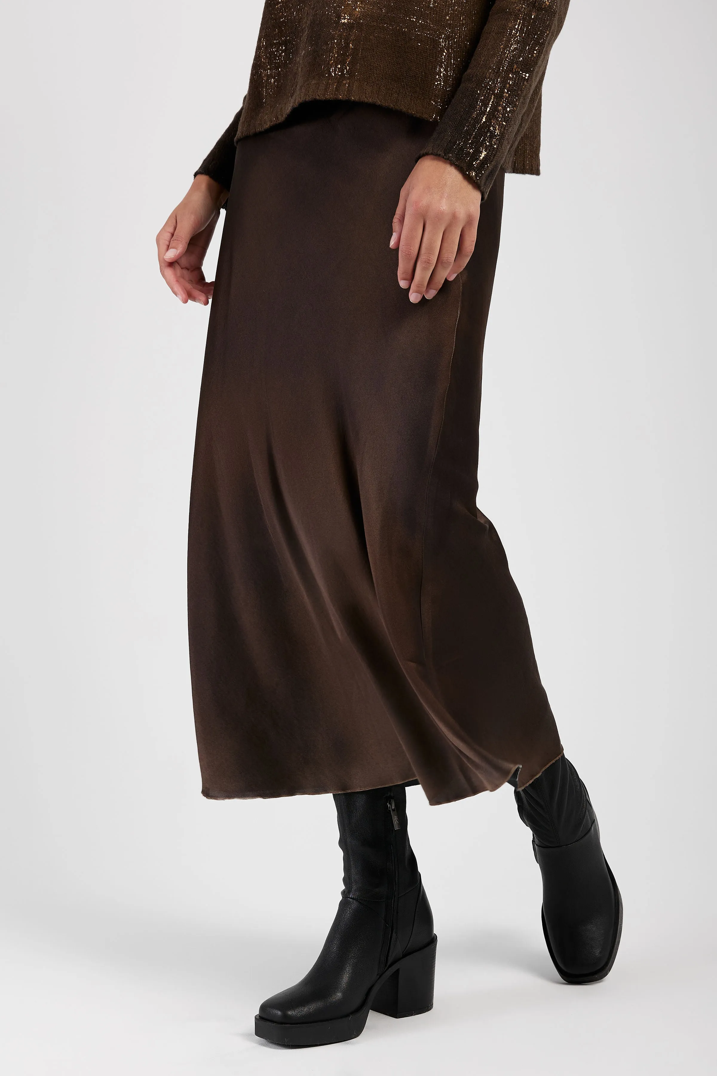 Silk Midi Skirt in Sughero