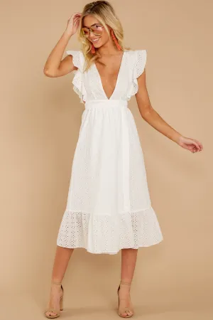 Silvery Seas White Eyelet Midi Wrap Dress