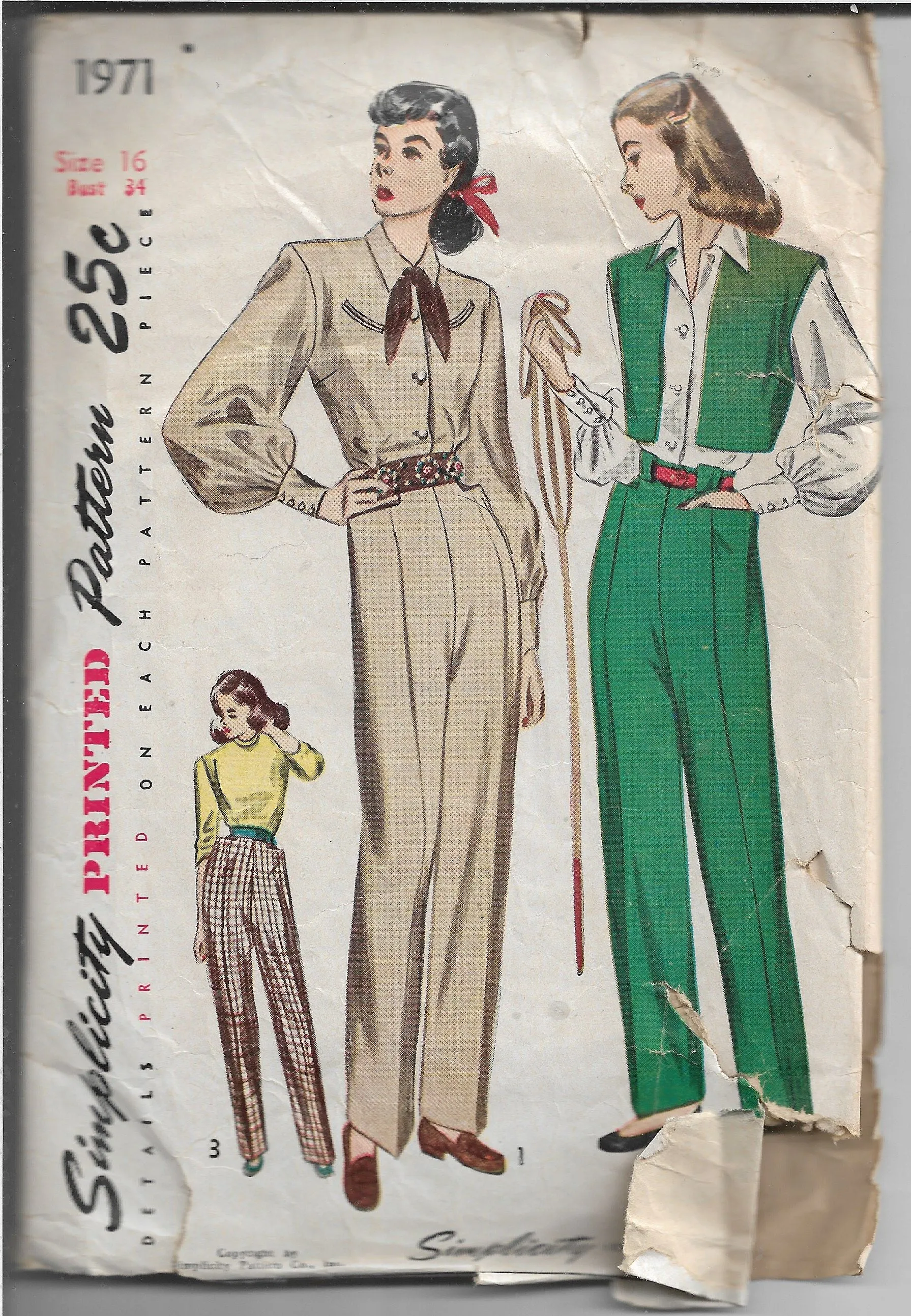 Simplicity 1971 Ladies Pants Bolero Jacket Blouse Vintage Sewing Pattern 1940s