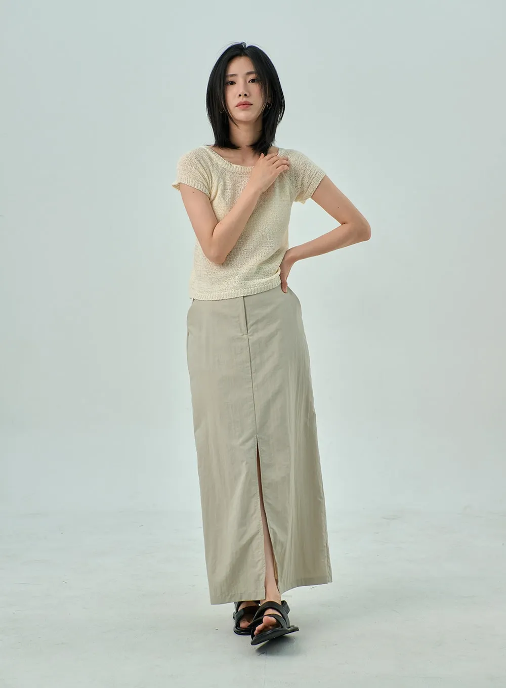 Slit Nylon Maxi Skirt OY310