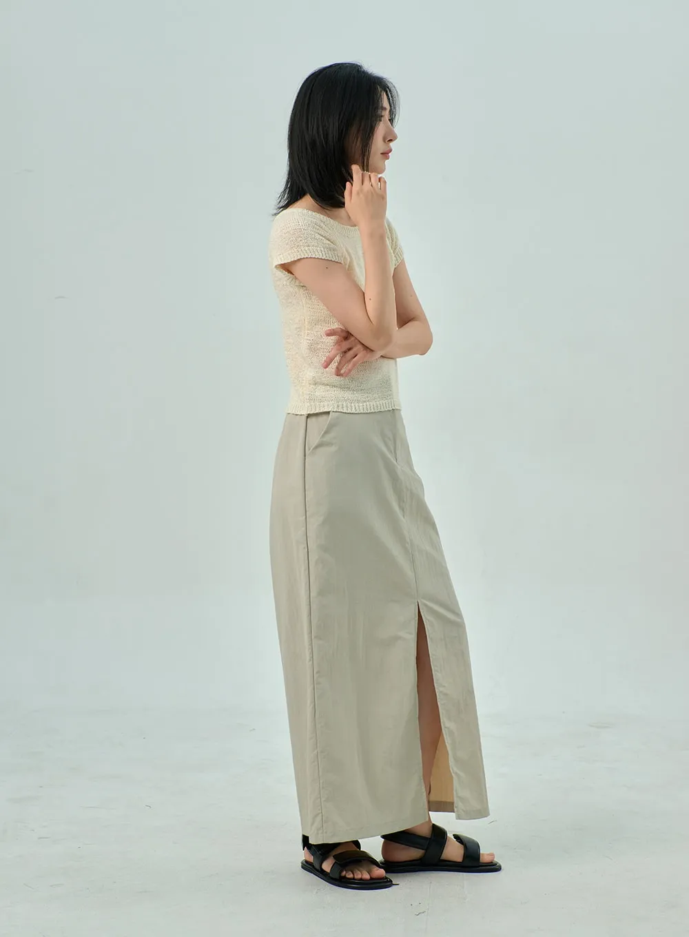 Slit Nylon Maxi Skirt OY310