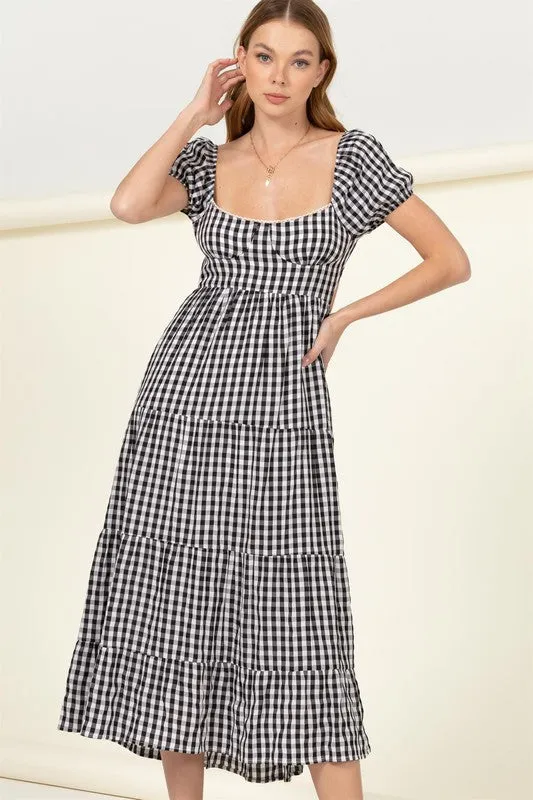 Somewhere to Go Tie-Back Gingham Print Maxi Dress