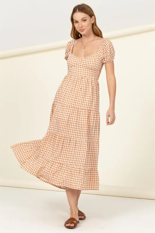 Somewhere to Go Tie-Back Gingham Print Maxi Dress