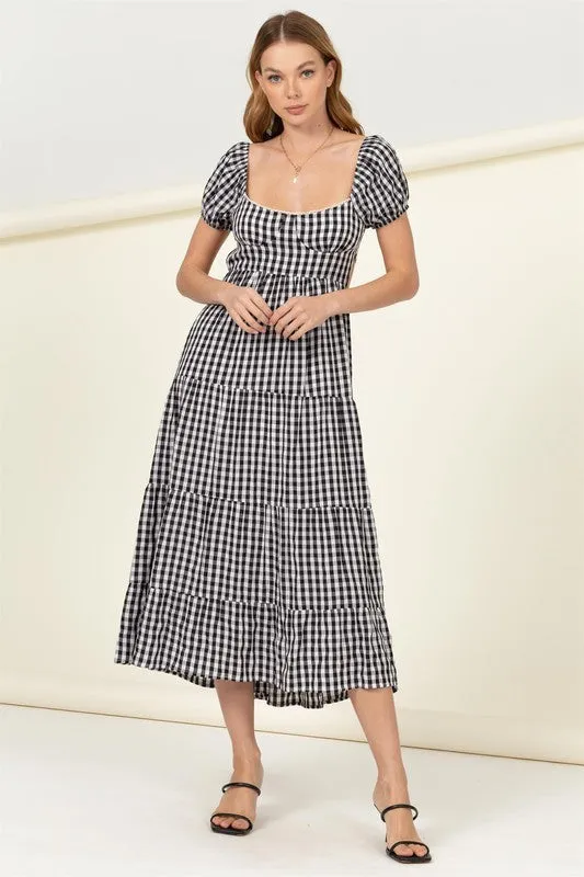 Somewhere to Go Tie-Back Gingham Print Maxi Dress