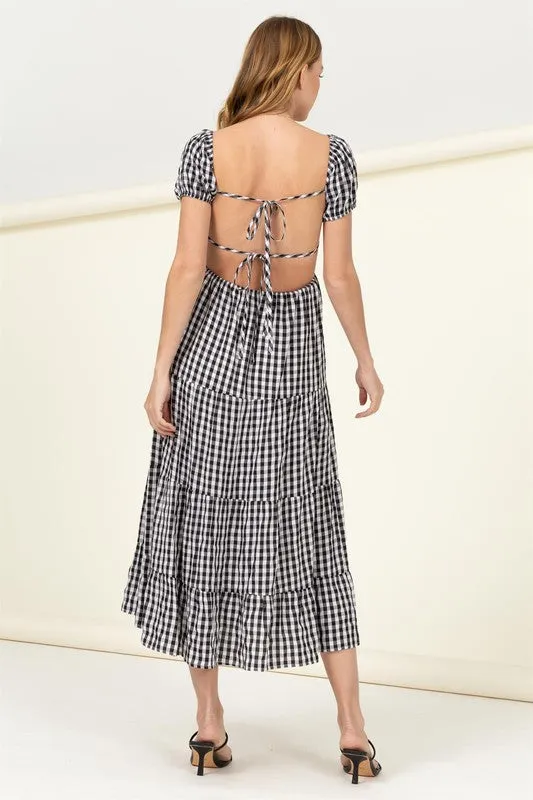 Somewhere to Go Tie-Back Gingham Print Maxi Dress