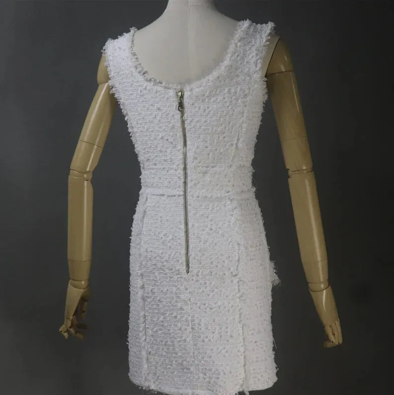 Specially made White Tweed Mini/ Midi/ Long Dress, Speech Day, Graduation Ceremony, Wedding, bridesmaid dress, Afternoon Tea