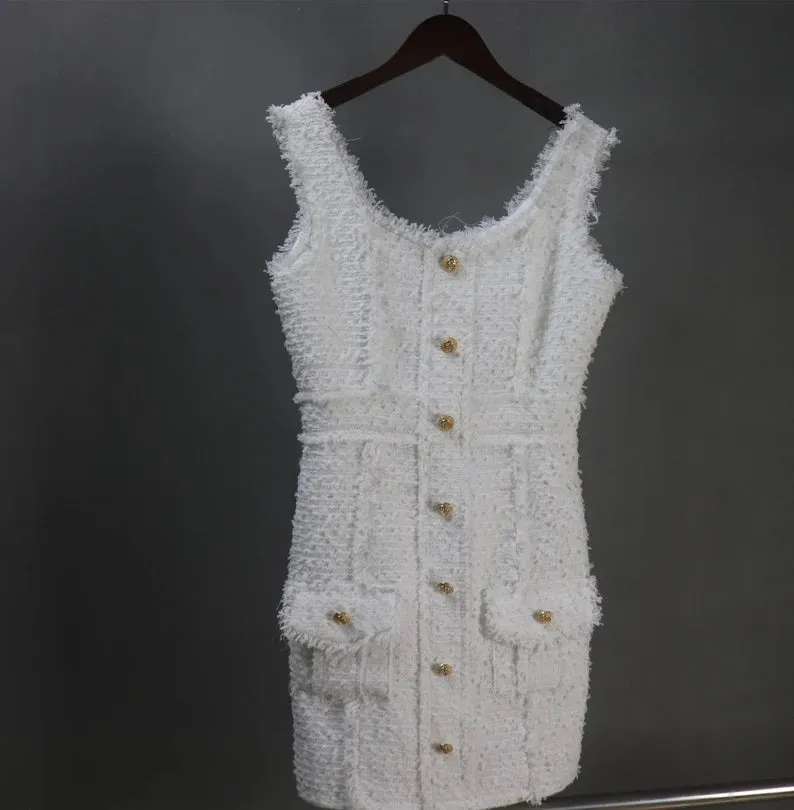 Specially made White Tweed Mini/ Midi/ Long Dress, Speech Day, Graduation Ceremony, Wedding, bridesmaid dress, Afternoon Tea