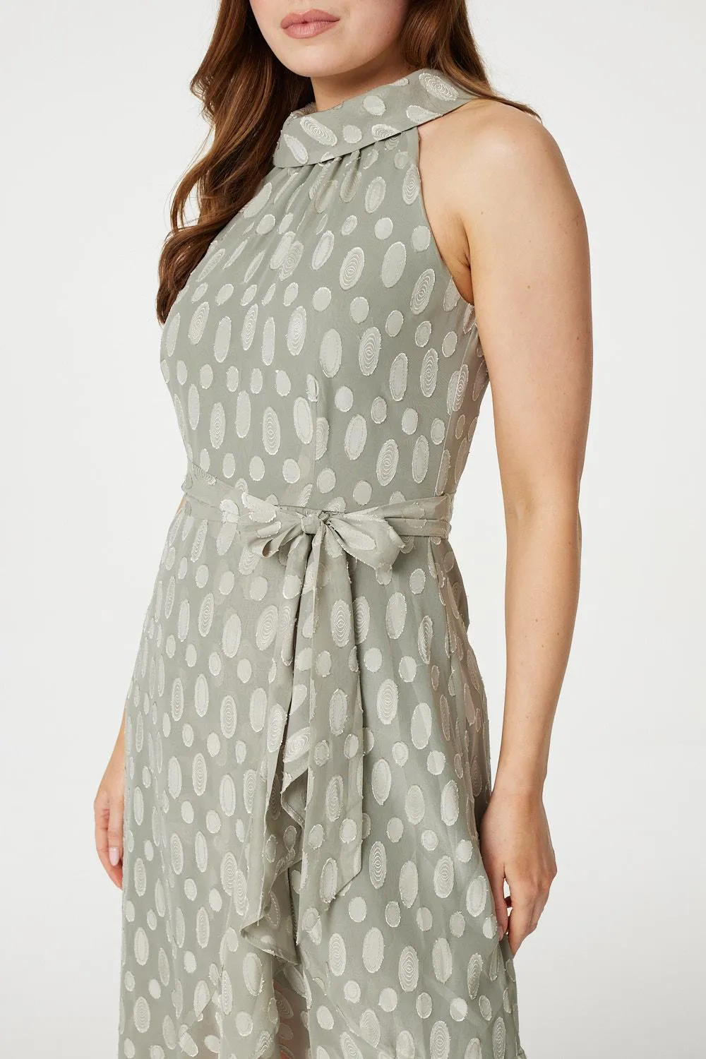 Spotty Halter Neck Midi Dress