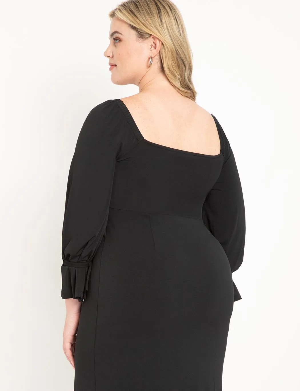 Square Neck Dress With Tie Sleeve in Black