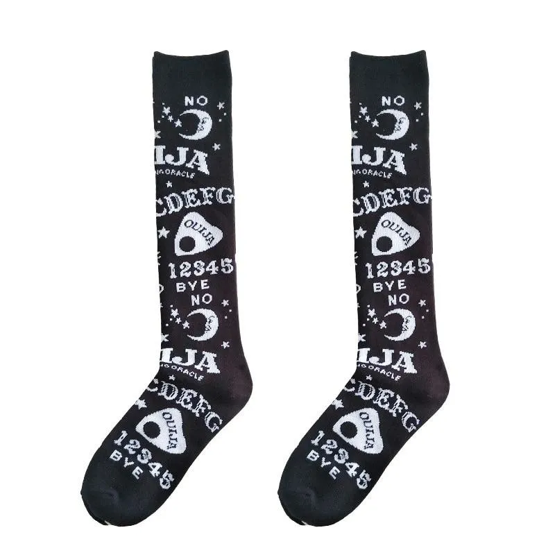 Star Moon Print Socks Women Streetwear Women Printed High Socks