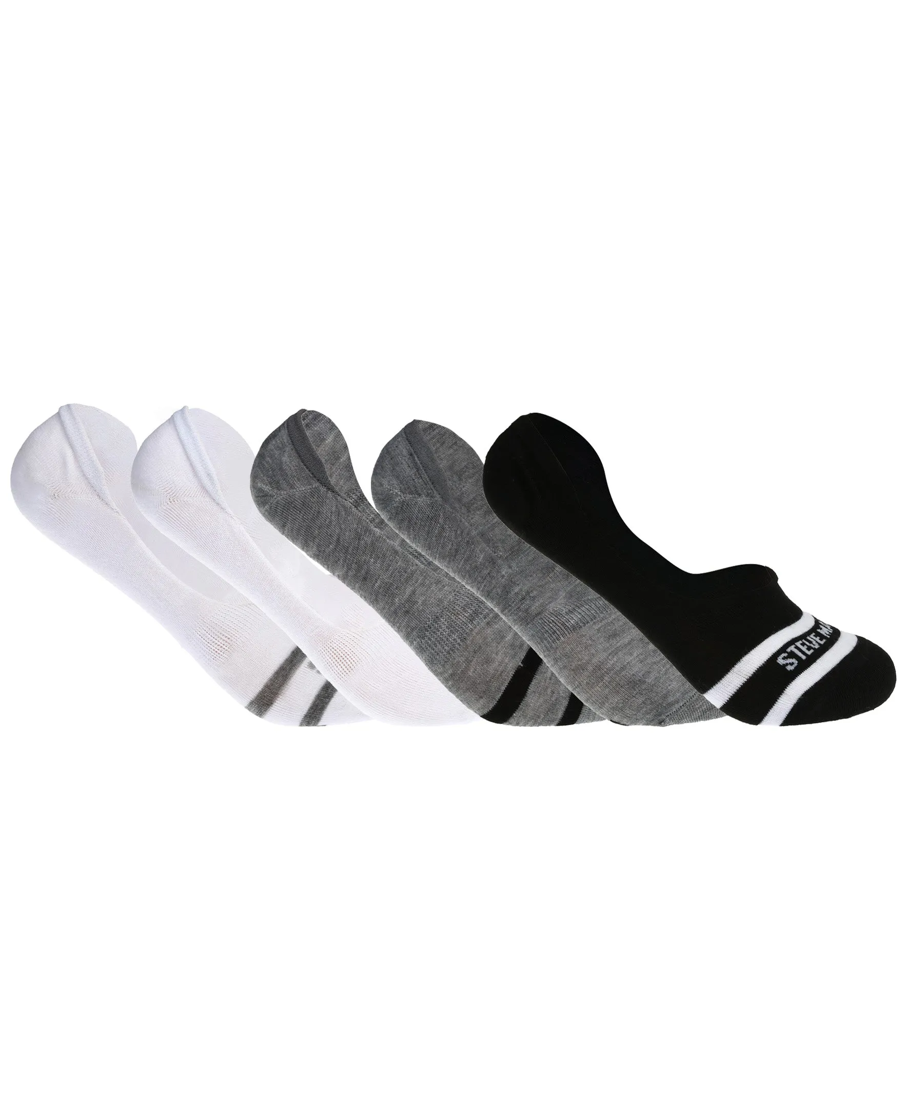 Steve Madden Men's 5 Pair's Comfy Athletic No-Show Invisible Multi Pique Foot Liner / Footies Socks