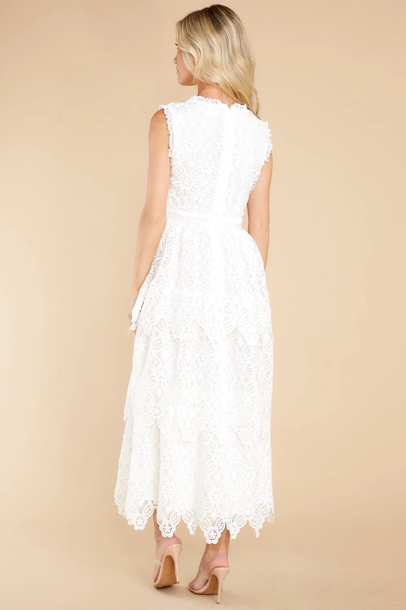 Still In Love White Lace Midi Dress