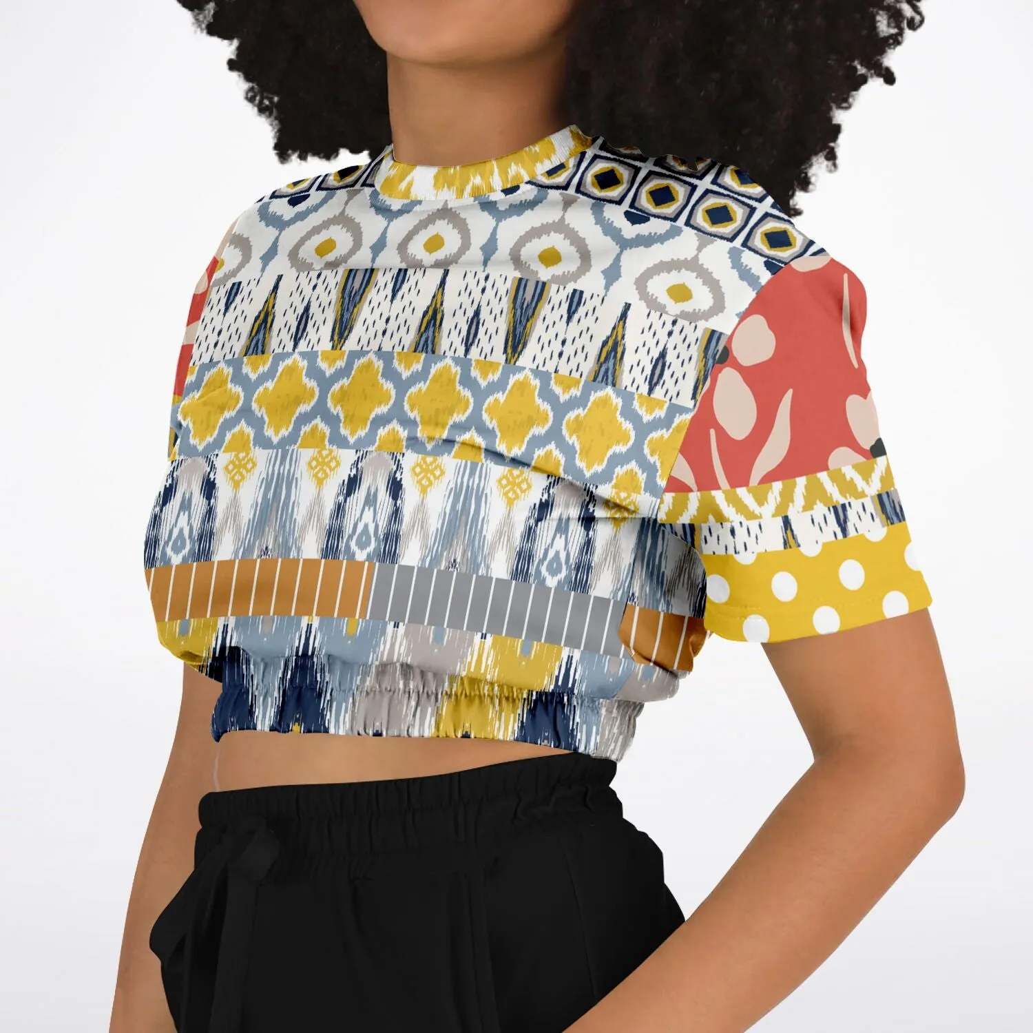 Tallulah Bankhead Elevate Patchwork Short Sleeve Eco-Poly Cropped Sweater