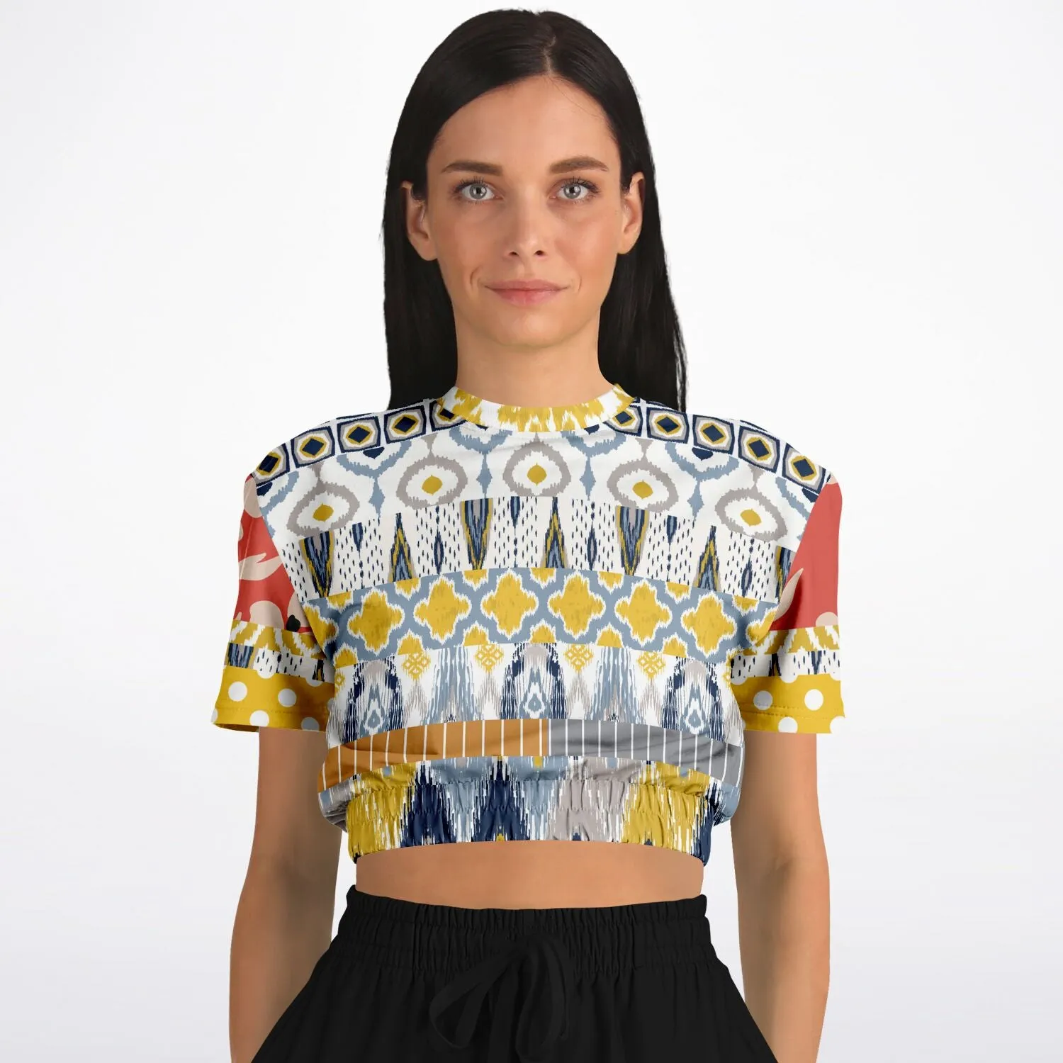 Tallulah Bankhead Elevate Patchwork Short Sleeve Eco-Poly Cropped Sweater