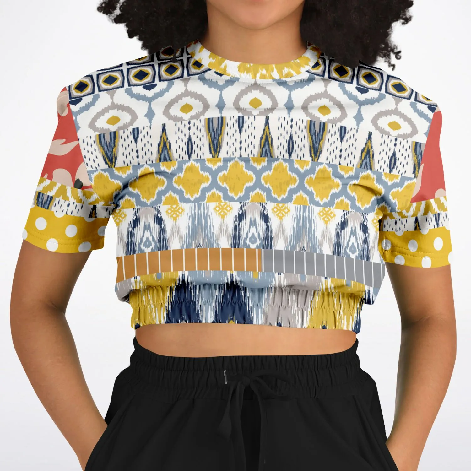 Tallulah Bankhead Elevate Patchwork Short Sleeve Eco-Poly Cropped Sweater