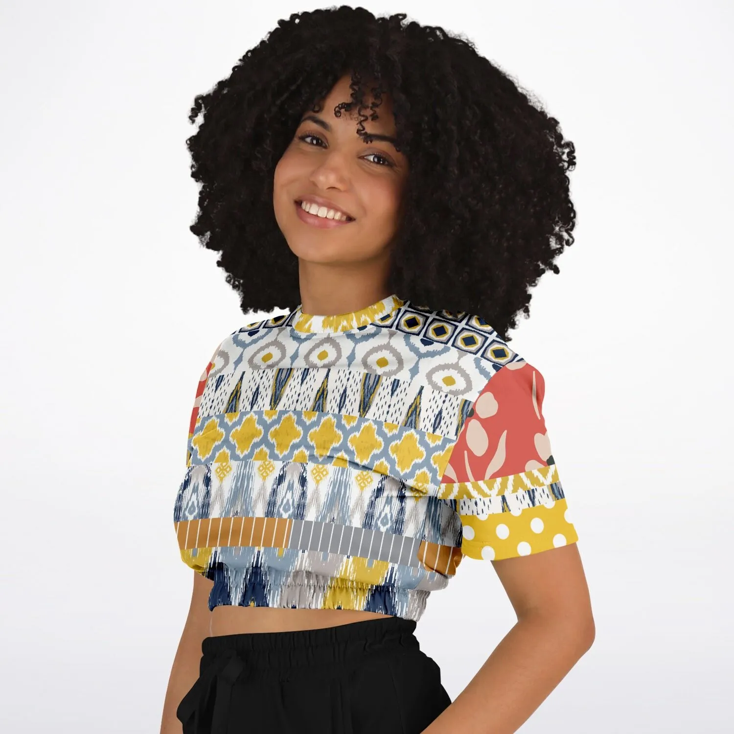 Tallulah Bankhead Elevate Patchwork Short Sleeve Eco-Poly Cropped Sweater