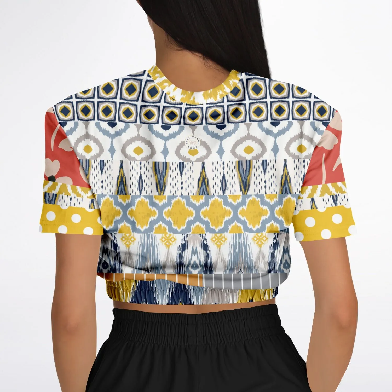 Tallulah Bankhead Elevate Patchwork Short Sleeve Eco-Poly Cropped Sweater