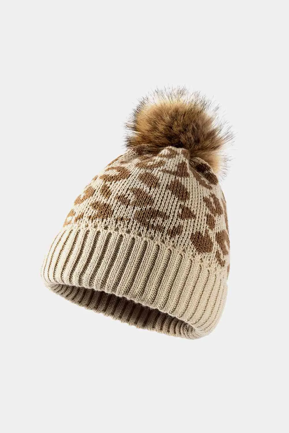 TEEK - Leopard Pom-Pom Cuffed Beanie