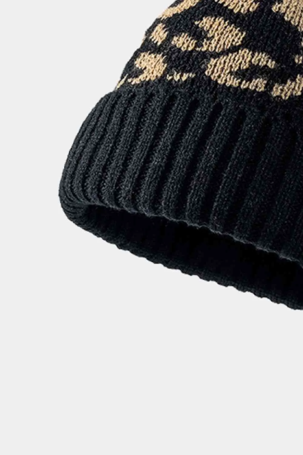 TEEK - Leopard Pom-Pom Cuffed Beanie