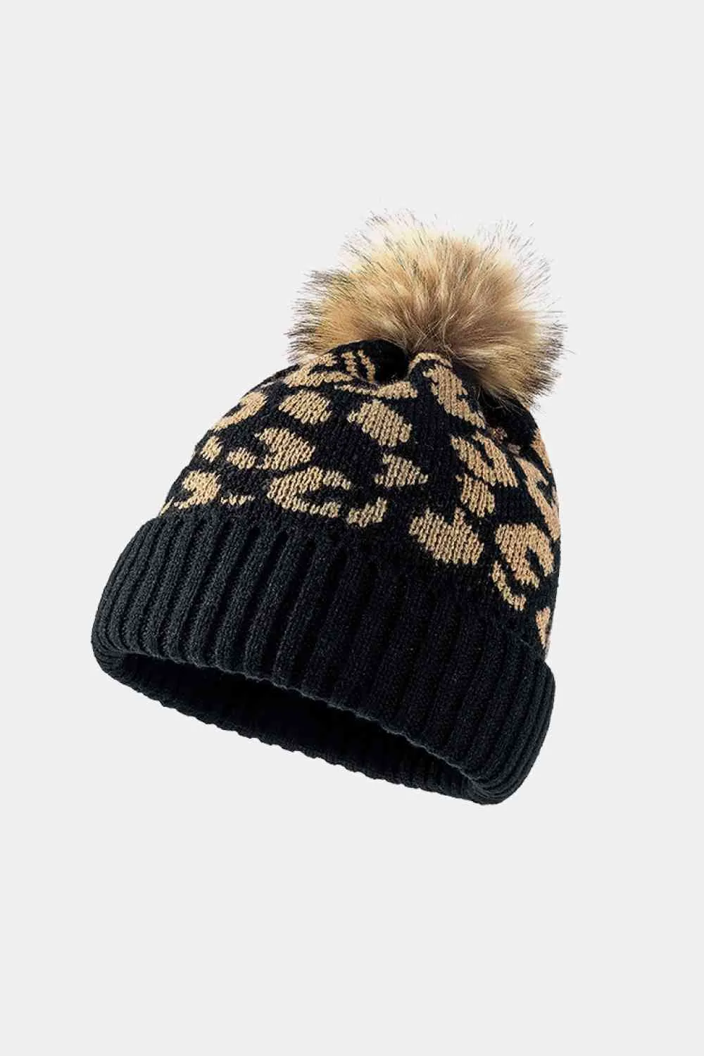 TEEK - Leopard Pom-Pom Cuffed Beanie