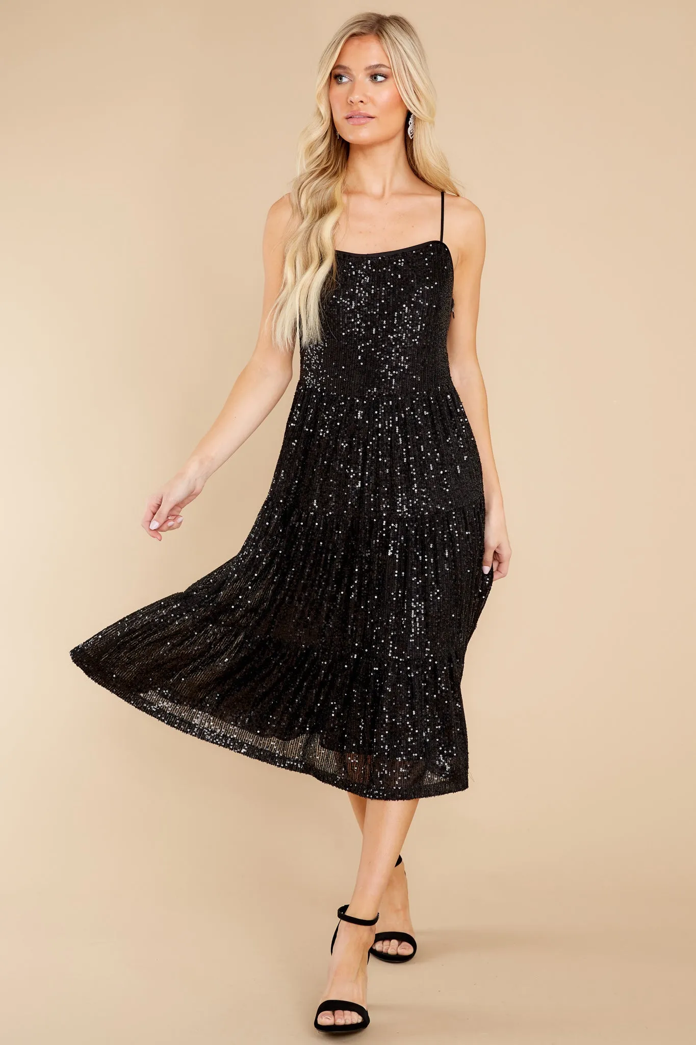 Timeless Favorite Black Sequin Midi Dress