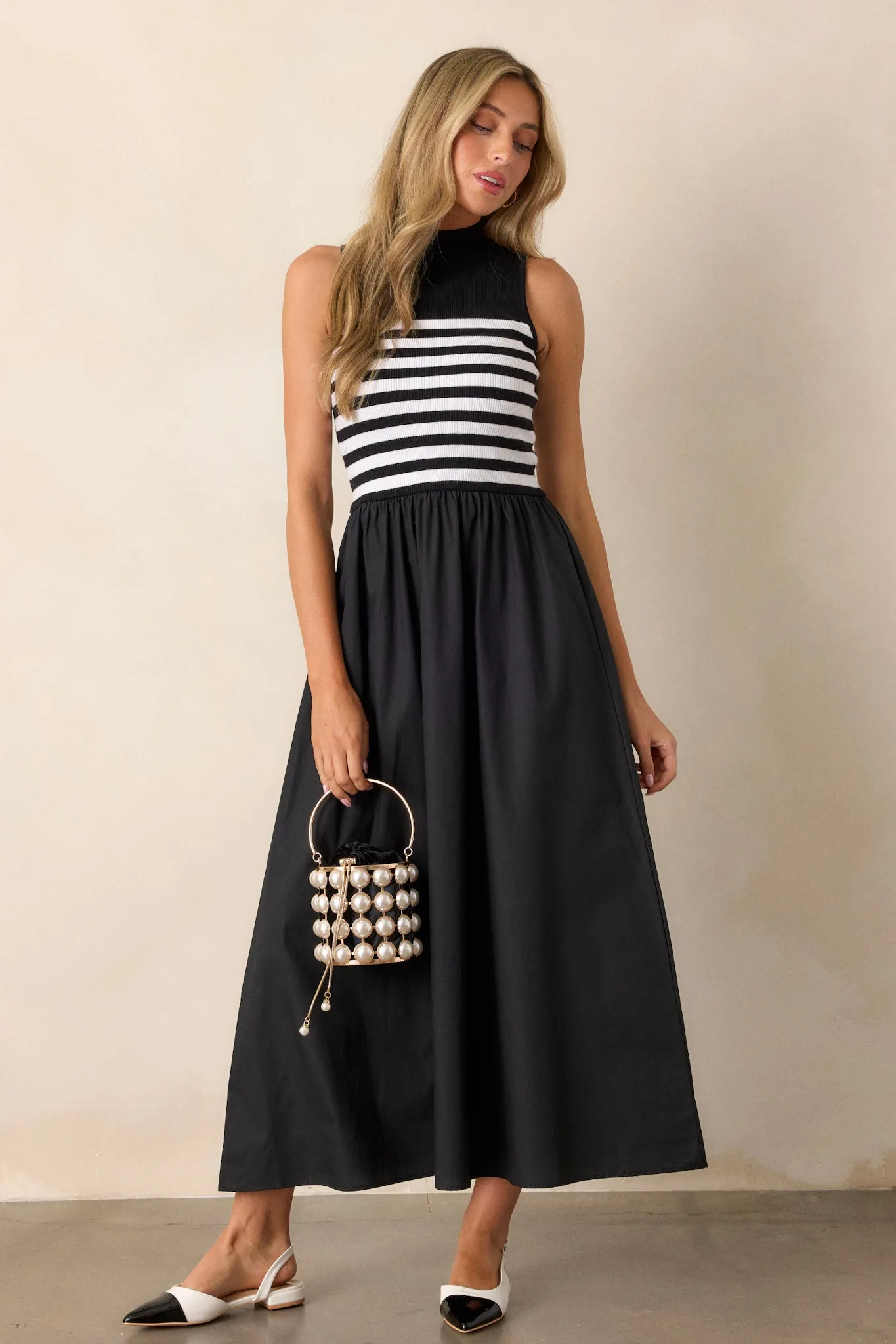 Timeless Treasures Black Sleeveless Striped Maxi Dress