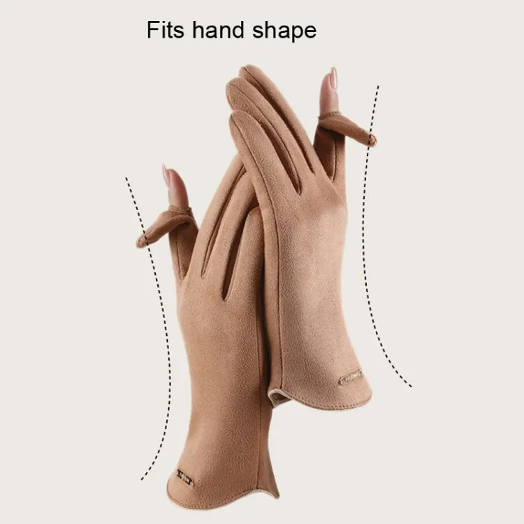 Touch Screen Plus Velvet Keep Warm Riding Gloves, Size: One Size(Men Camel)