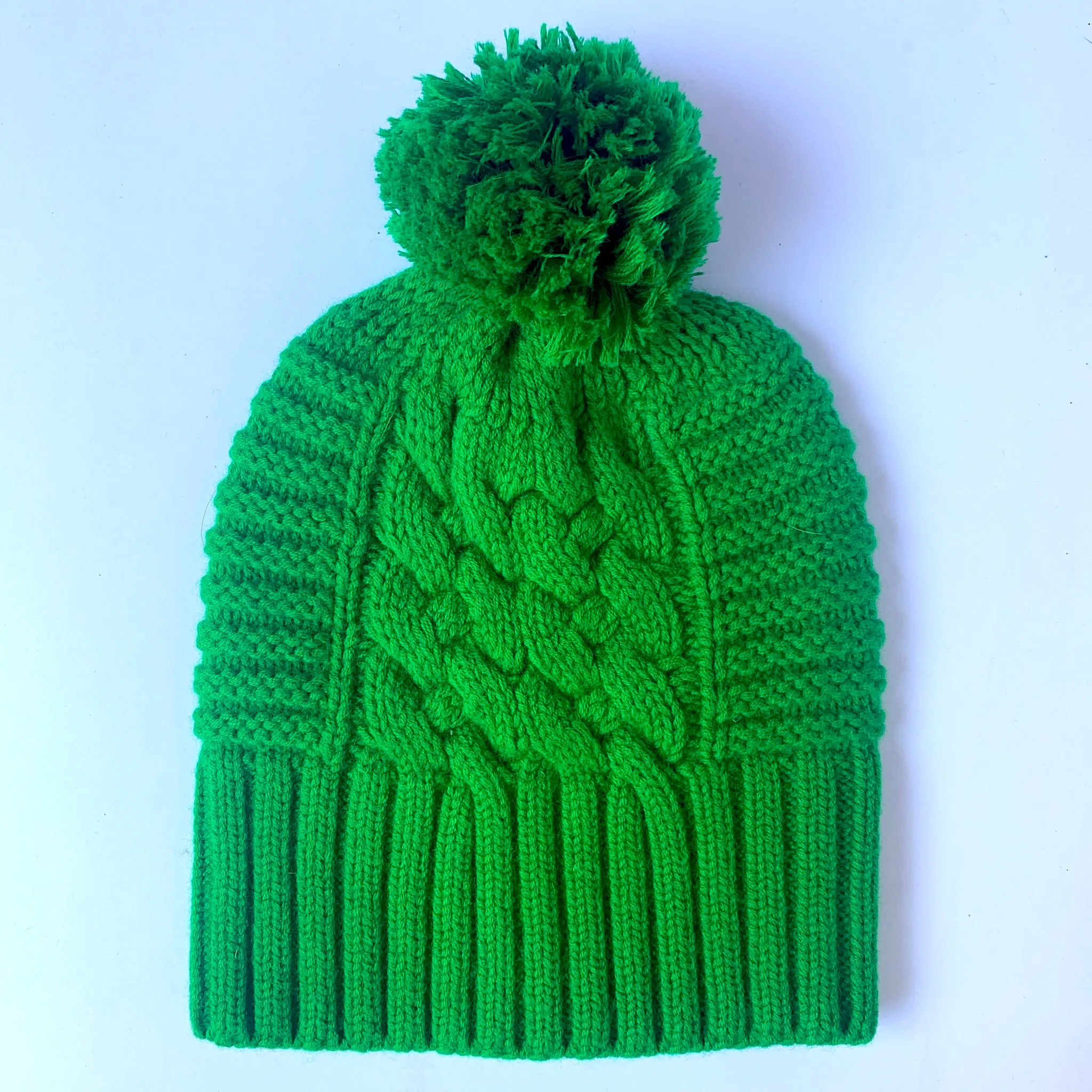 UP for ANYTHING 100% Pure Merino Wool Jumbo Cable & Fancy Rib Beanie with detachable Merino Wool Pom Pom, Big Apple