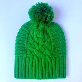 UP for ANYTHING 100% Pure Merino Wool Jumbo Cable & Fancy Rib Beanie with detachable Merino Wool Pom Pom, Big Apple