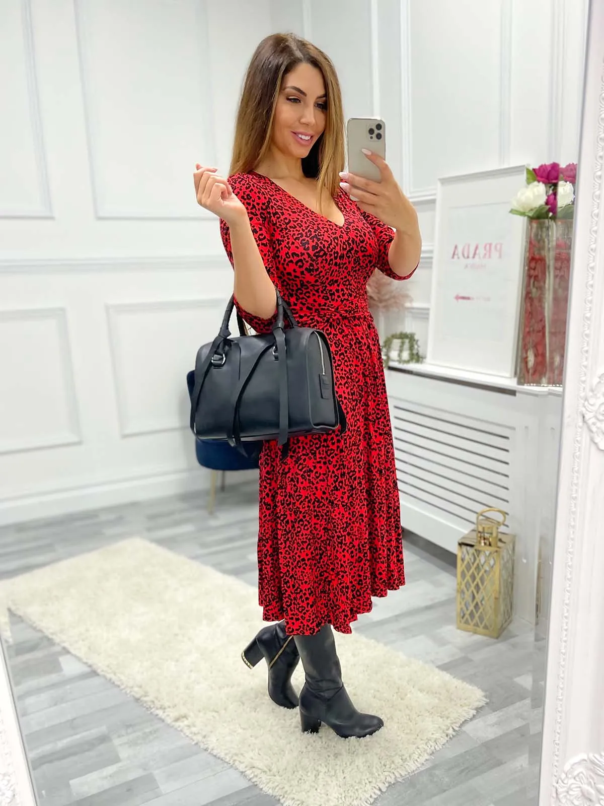 Valeria Midi Dress (Red Animal)