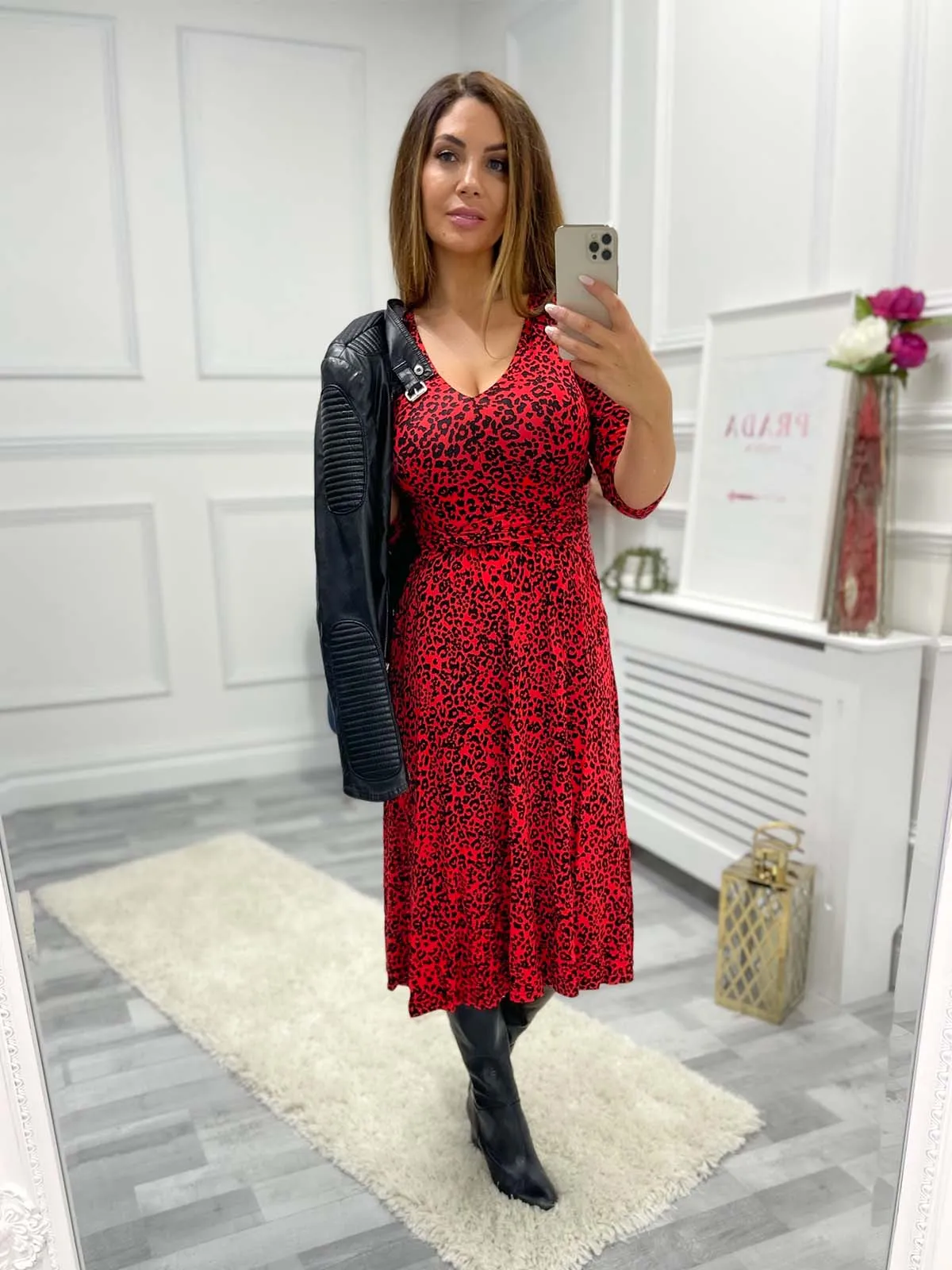 Valeria Midi Dress (Red Animal)