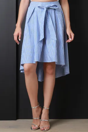 Vertical Striped Box Pleated A-Line Skirt