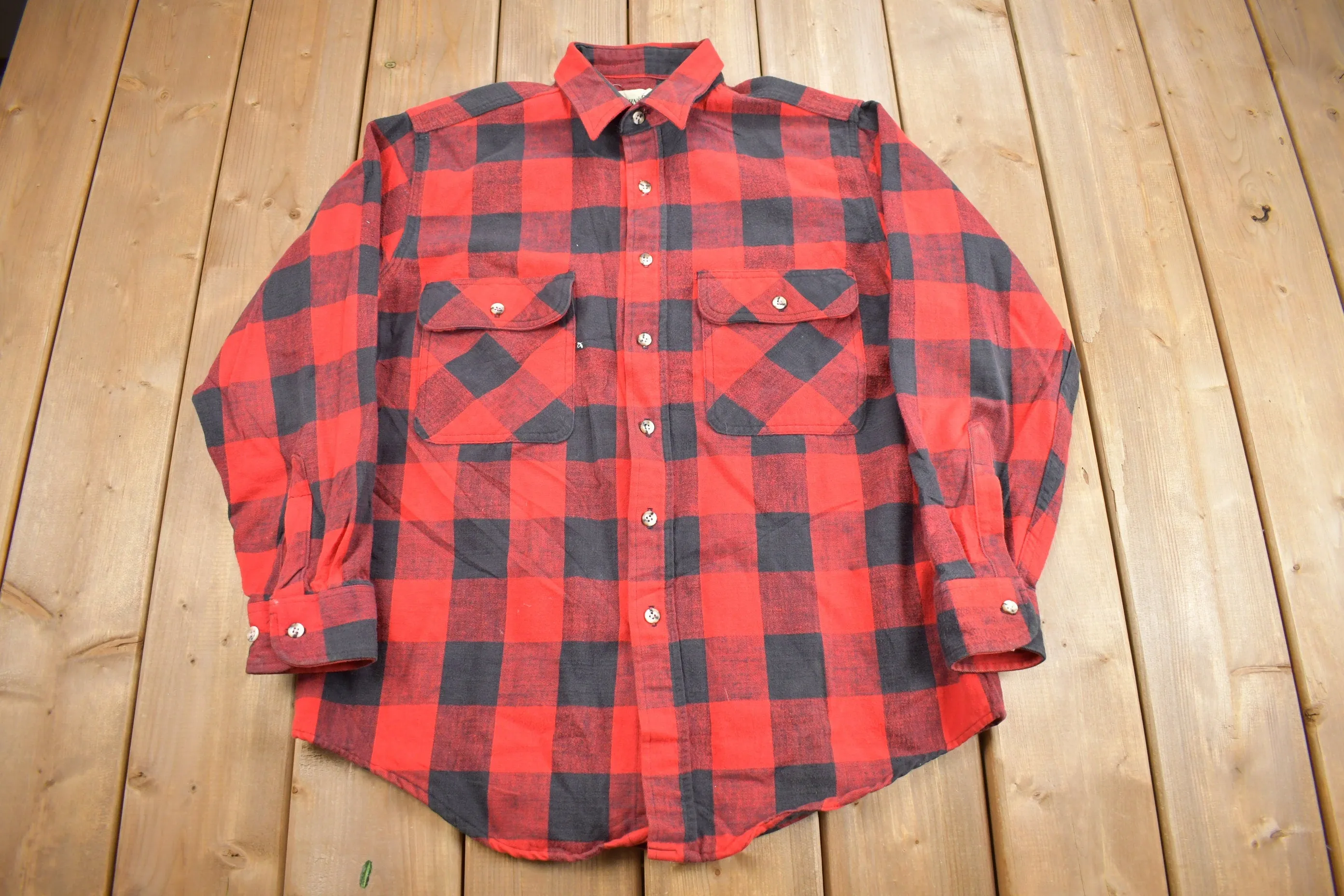 Vintage 1990s St Johns Bay Plaid Flannel Snap Button Shirt