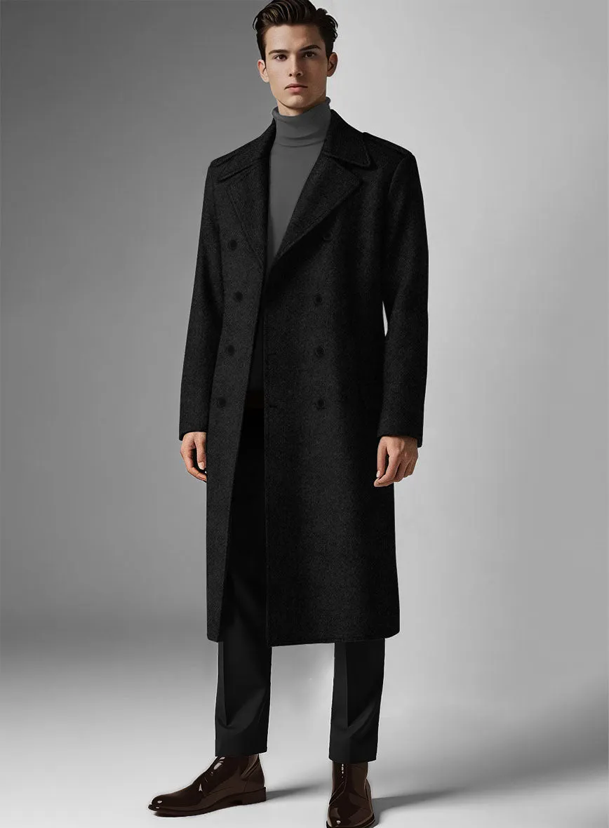 Vintage Plain Black Tweed GQ Overcoat