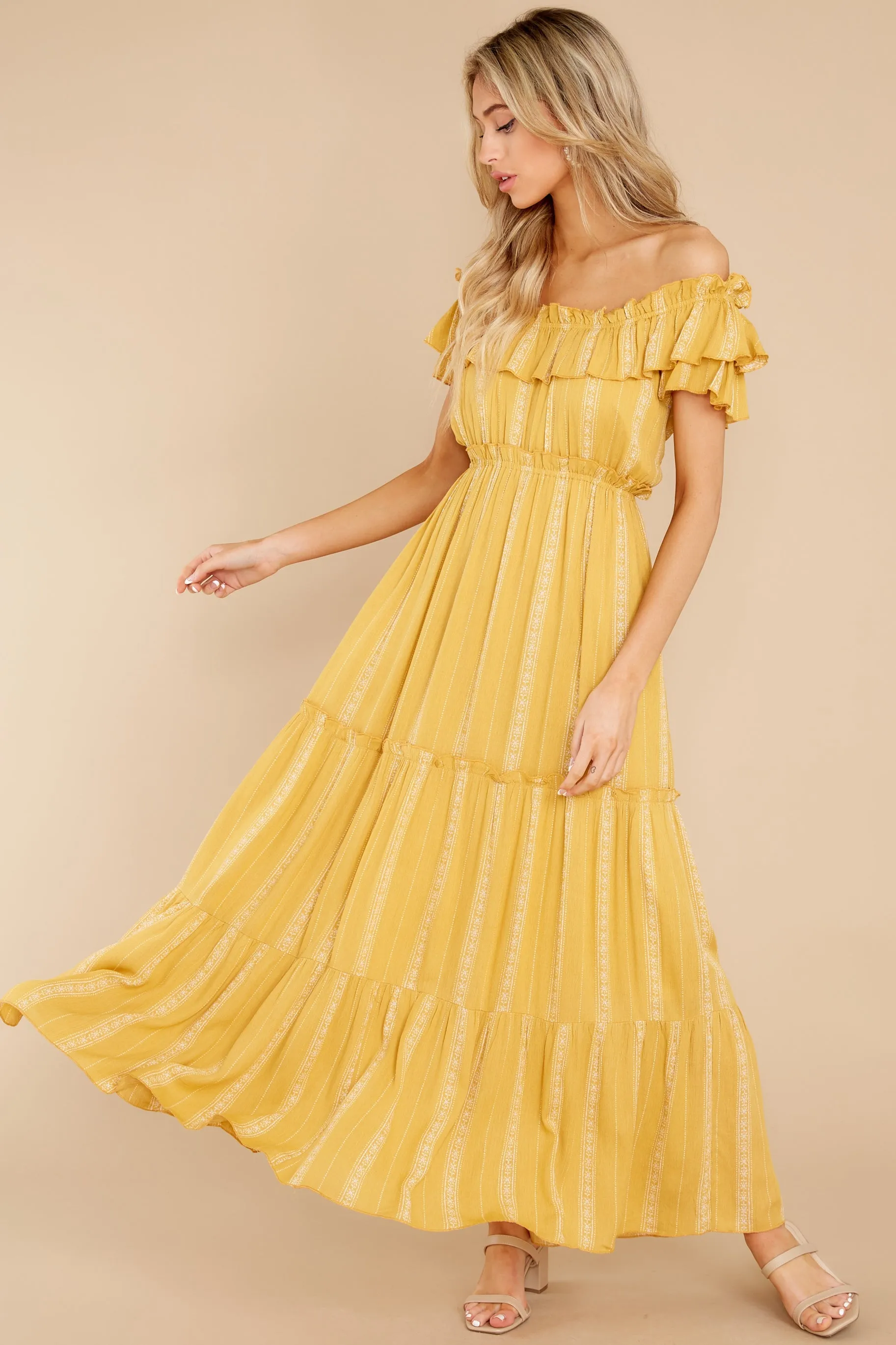 When You Land Mustard Yellow Print Maxi Dress