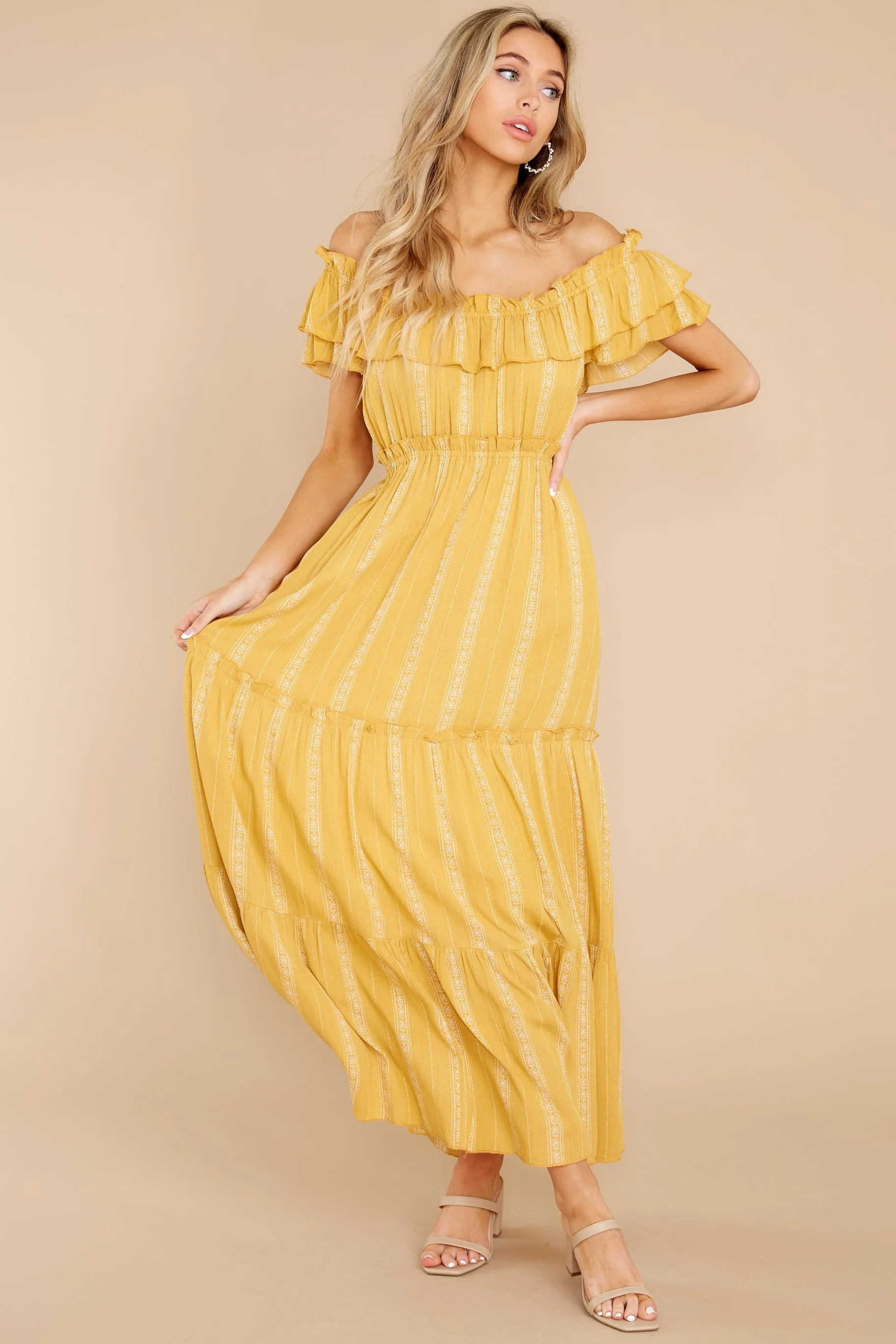 When You Land Mustard Yellow Print Maxi Dress